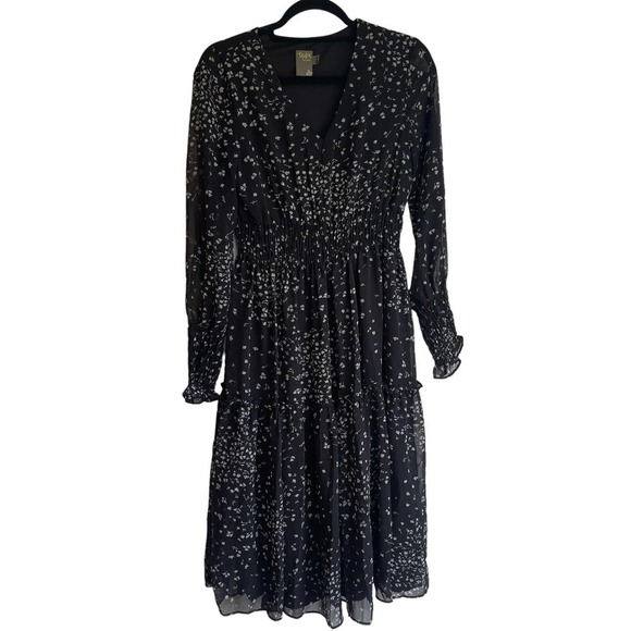 Taylor Womens Floral Tiered Midi Dress Black Women's Size 6P - Picture 2 of 7